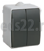 Розетки для Выключатели ФОРС ВС20-2-0-ФСр Выключатель двухклавишный для открытой установки IP54 арт.EVS20-K03-10-54-DC ИЭК		 
